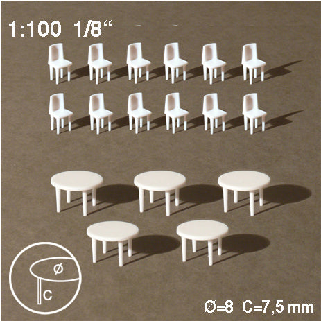 ROUND TABLES + 12 CHAIRS, M=1:100