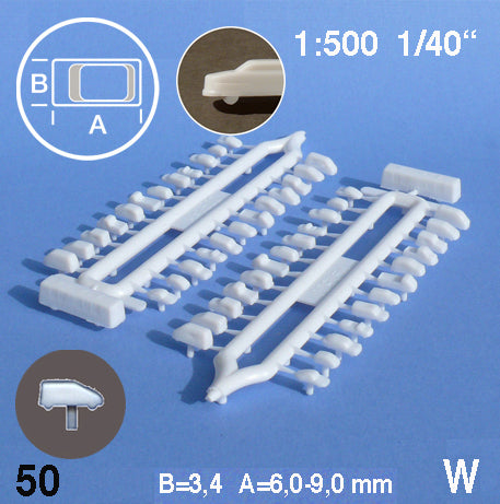 CARS, ASSORTED incl BUS, M=1:500 WHITE / 1:500 / L = 6-9 MM