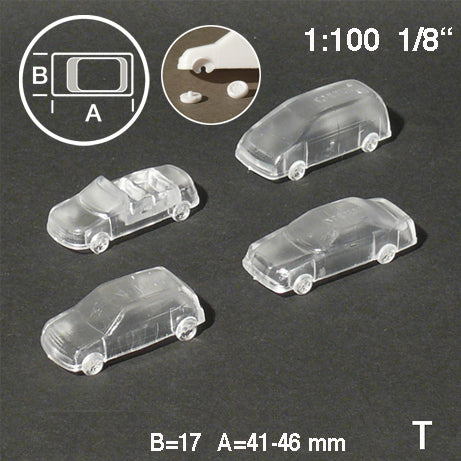 CARS, 4 TYPES, M=1:100 CLEAR / 1:100 / L = 41-46 MM