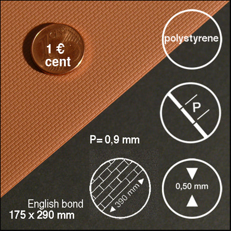 BRICKWORK, FLEMISH BOND, M=1:50 RED / 1:50 / 175 x 290 x 0.5 MM