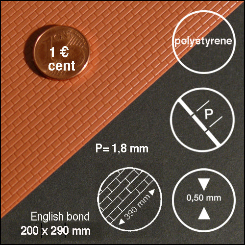BRICKWORK, FLEMISH BOND, M=1:50 RED / 1:50 / 175 x 290 x 0.5 MM
