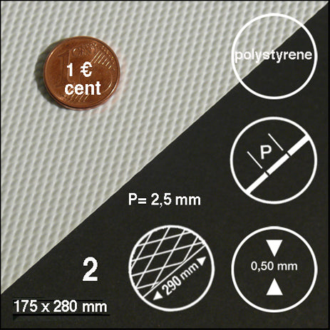 CHEQUERED PLATE, DIAMOND, H = 5,0 MM WHITE / N/A / 175 x 290 x 0.5 MM