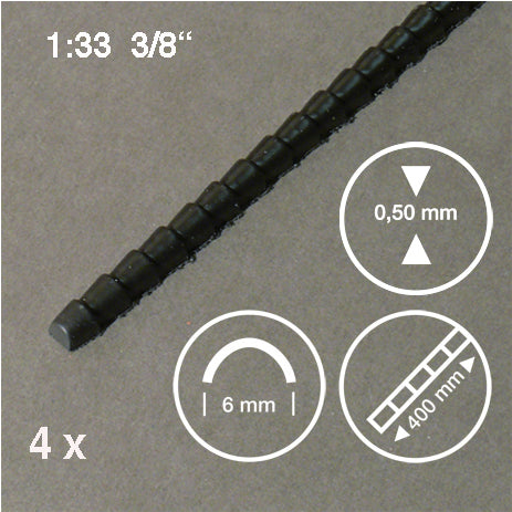 RIDGE TILE STRIPS, ROUND, M=1:33 BLACK / 1:33 / 390 MM