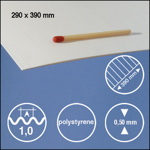 CORRUGATED STYRENE, L = 1,0 MM WHITE / N/A / 290 x 390 x 0.5 MM