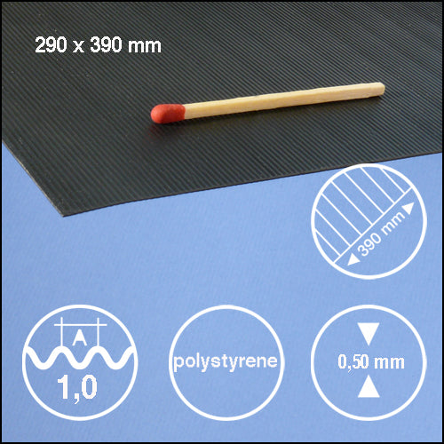 CORRUGATED STYRENE, L = 1,0 MM BLACK / N/A / 290 x 390 x 0.5 MM