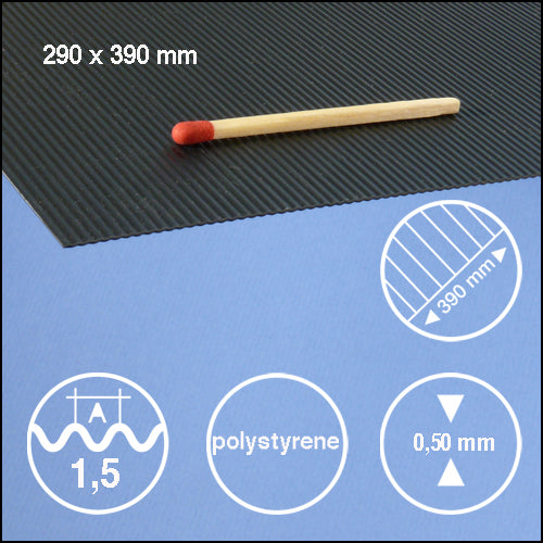 CORRUGATED STYRENE, L = 1,5 MM BLACK / N/A / 290 x 390 x 0.5 MM