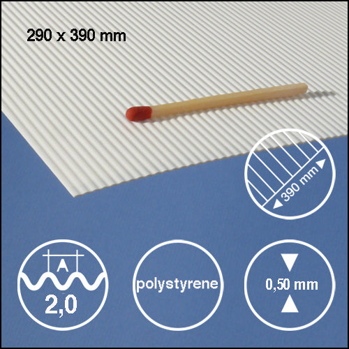 CORRUGATED STYRENE, L = 2,0 MM WHITE / N/A / 290 x 390 x 0.5 MM