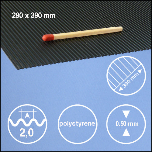 CORRUGATED STYRENE, L = 2,0 MM BLACK / N/A / 290 x 390 x 0.5 MM