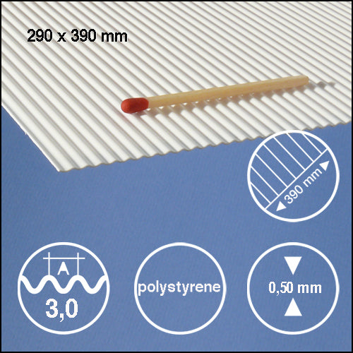 CORRUGATED STYRENE, L = 3,0 MM WHITE / N/A / 290 x 390 x 0.5 MM