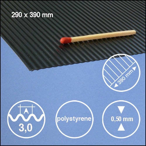 CORRUGATED STYRENE, L = 3,0 MM BLACK / N/A / 290 x 390 x 0.5 MM