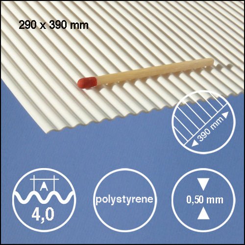 CORRUGATED STYRENE, L = 4,0 MM WHITE / N/A / 290 x 390 x 0.5 MM