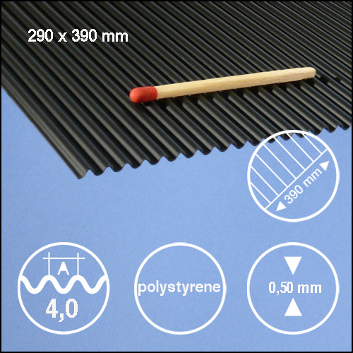 CORRUGATED STYRENE, L = 4,0 MM BLACK / N/A / 290 x 390 x 0.5 MM