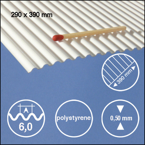 CORRUGATED STYRENE, L = 6,0 MM WHITE / N/A / 290 x 390 x 0.5 MM