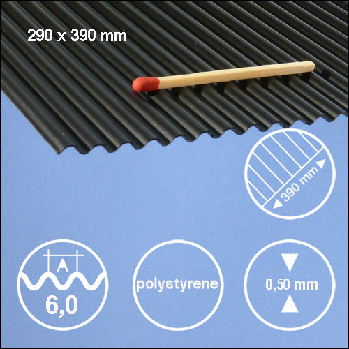 CORRUGATED STYRENE, L = 6,0 MM BLACK / N/A / 290 x 390 x 0.5 MM