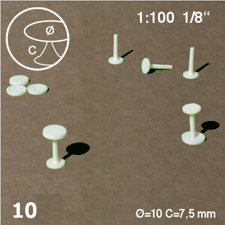 ROUND TABLES, CENTRAL LEG, M=1:100 WHITE / 1:100 / D = 10 MM