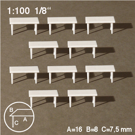 RECTANGULAR TABLES, M=1:100 WHITE / 1:100 / 16 x 8 MM