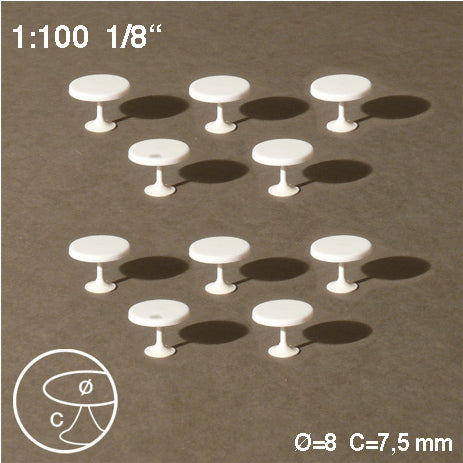 ROUND TABLES, CENTRAL LEG, M=1:100 WHITE / 1:100 / D = 8 MM