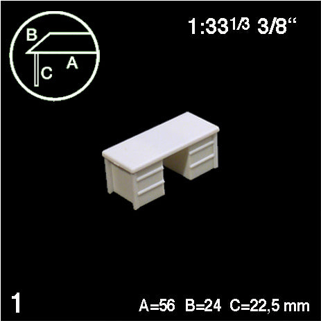 DESK WITH 2 DRAWERS, M=1:33 WHITE / 1:33 / 56 x 24 MM