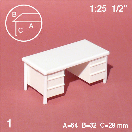 DESK w/ 2 DRAWERS, M=1:25 WHITE / 1:25 / N/A